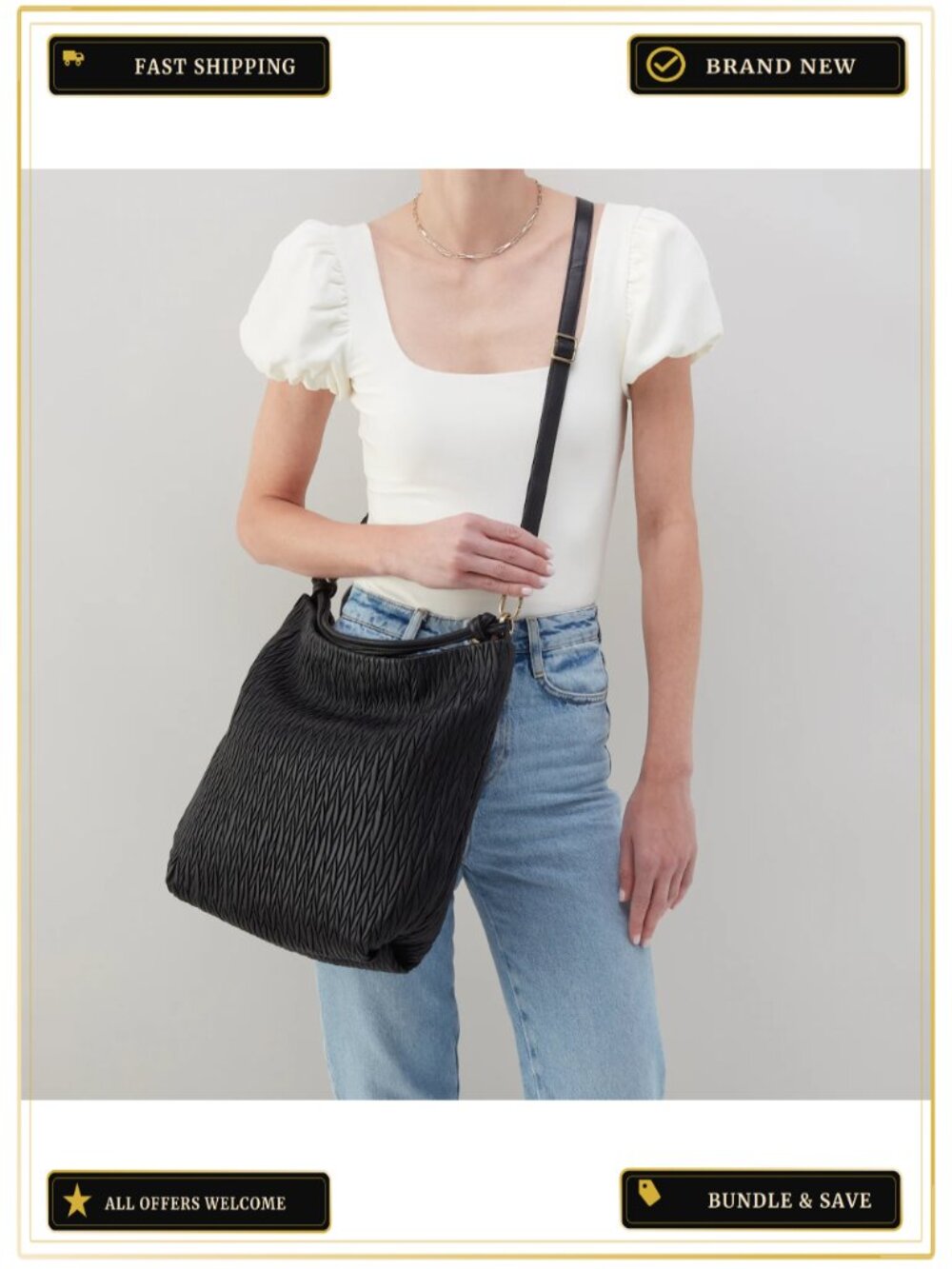 Smooth Leather Slouchy Hobo Bag Braided Detail Crossbody Strap